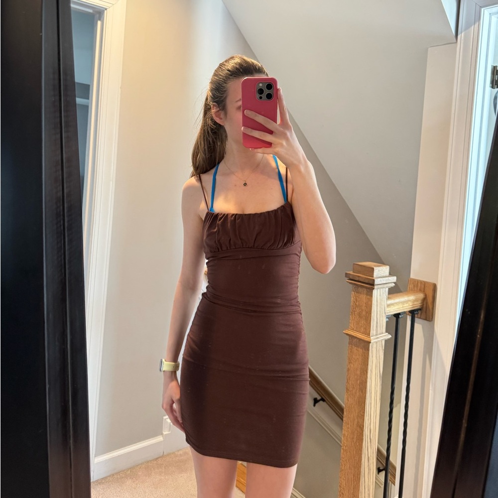 Brown Sleeveless Mini Dress